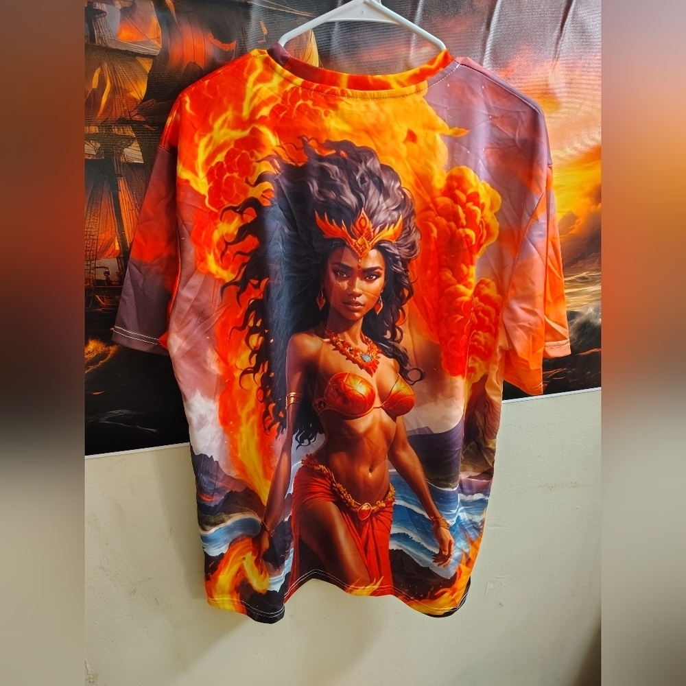 Vibrant Hawaiian Goddess Pele Mens Crew neck Print T-shirt - Picture 3 of 9